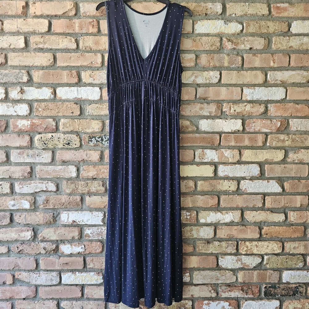 Navy Blue Sleeveless Jersey V-Neck Maxi Dress